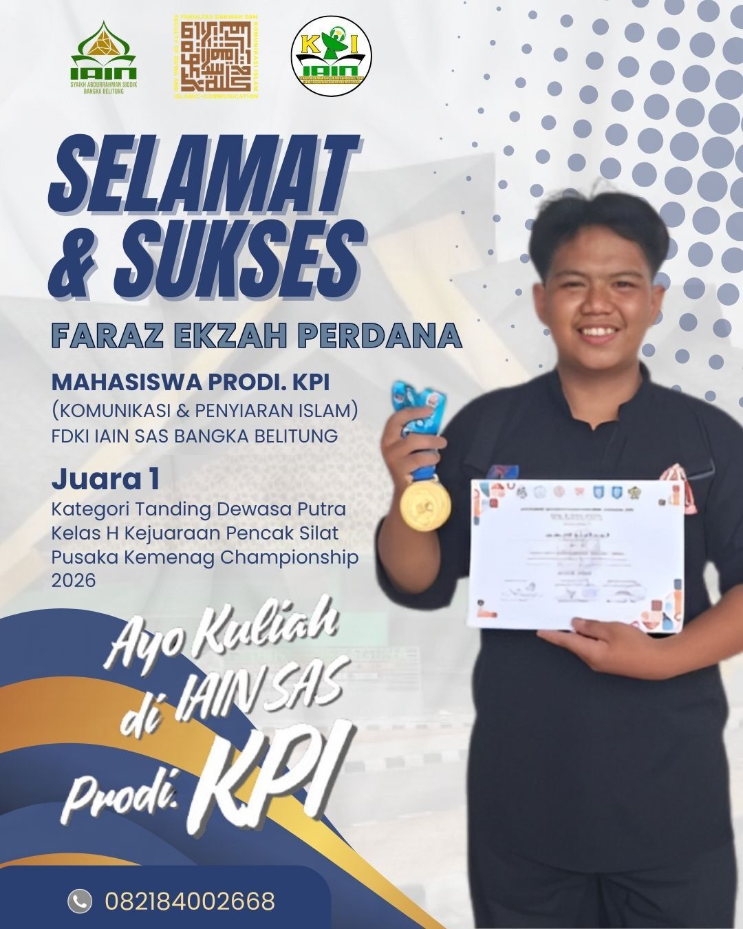 Mahasiswa KPI IAIN SAS Bangka Belitung Raih Juara 1 Kejuaraan Pencak Silat Pusaka Kemenag Championship 2026